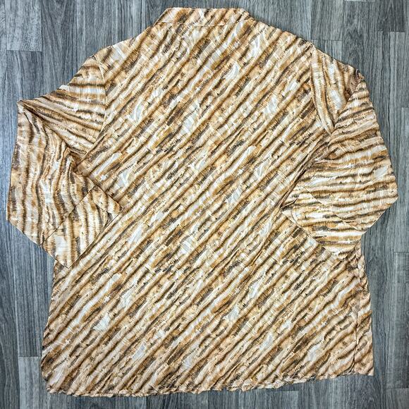 Draper’s & Damon’s 1X Sheer Button Blouse Brown Beige Abstract Tiger Stripe Top - Picture 2 of 5